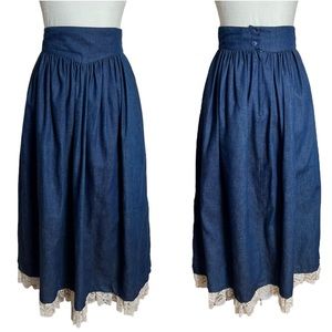 Gunne Sax by Jessica McClintock Lace Trim Denim Skirt Size Small